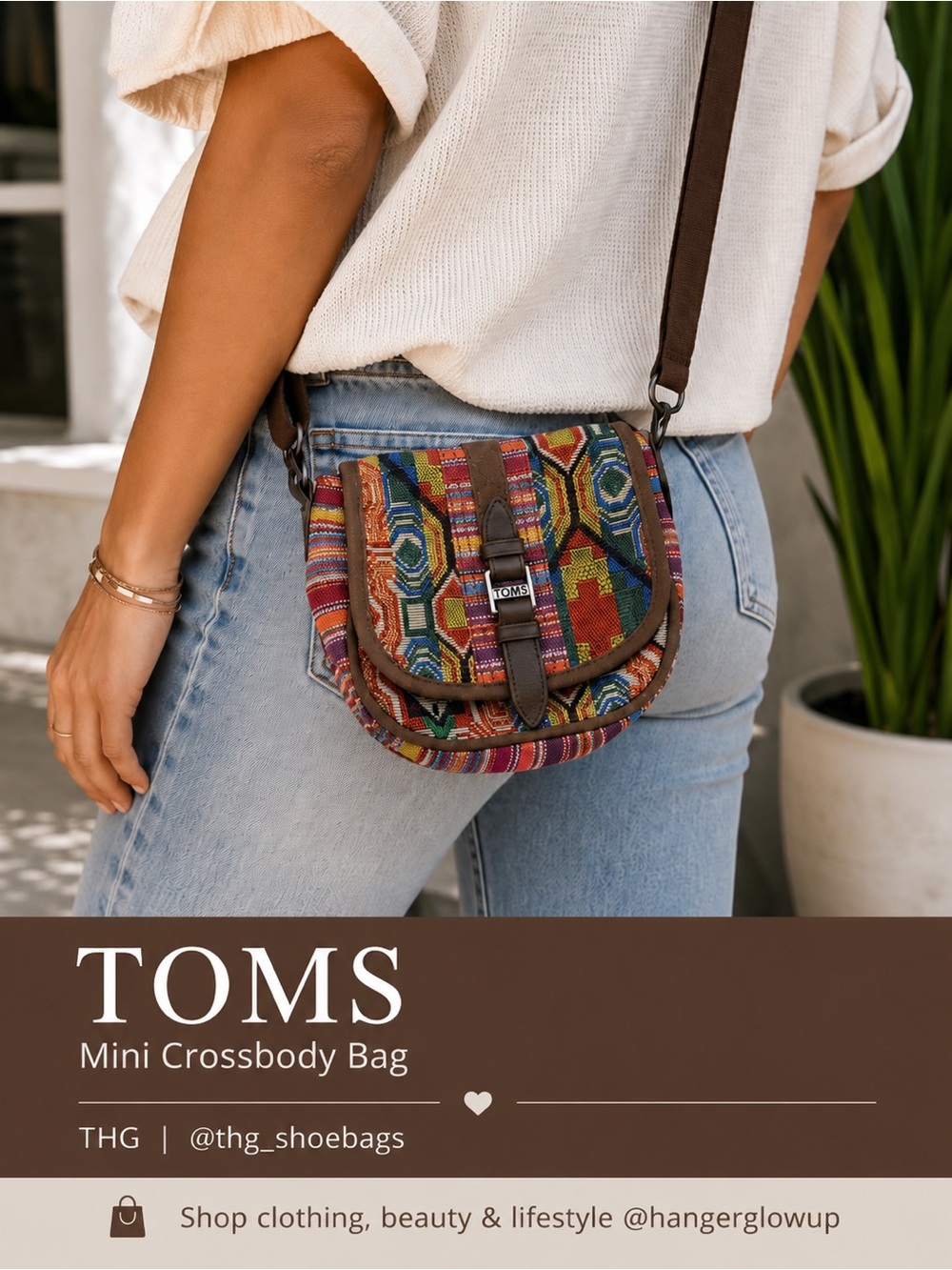 TOMS Boho Woven Mini Crossbody Bag Festival Travel Multicolor Adjustable Strap